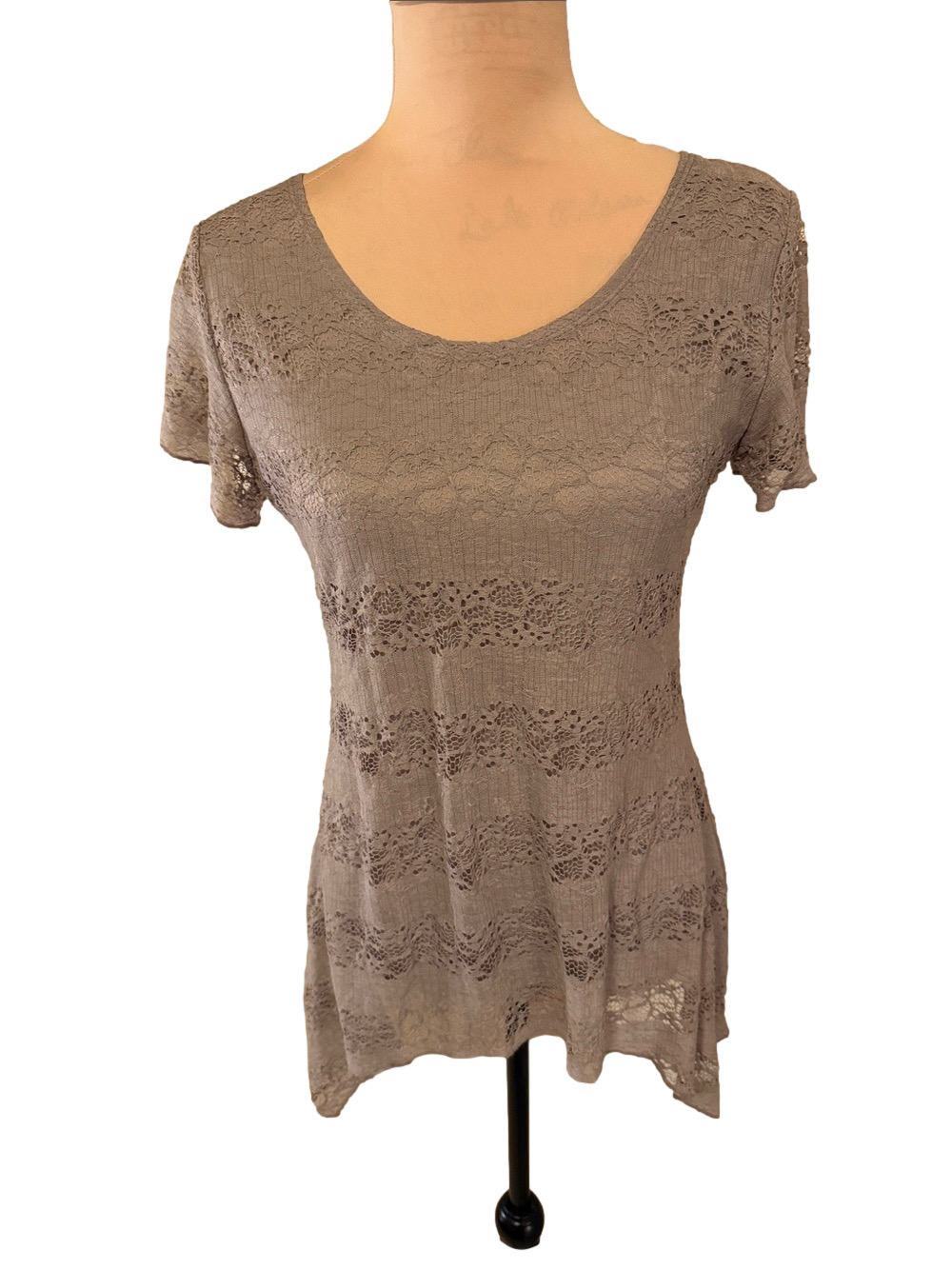 Women's Tan Lace Short Sleeve Tunic Top